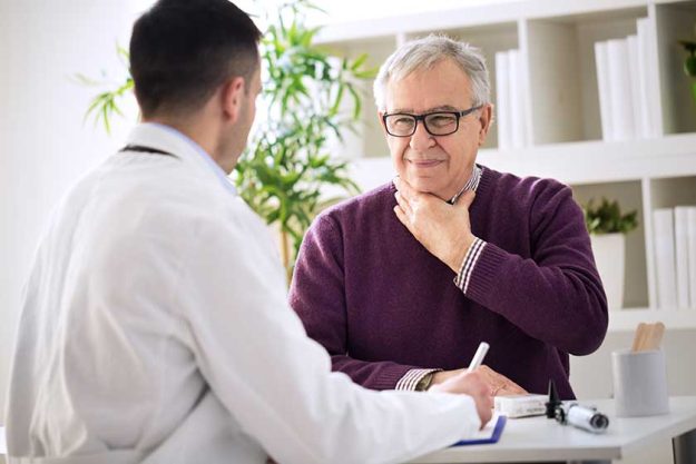 Sick old patient with throat problems