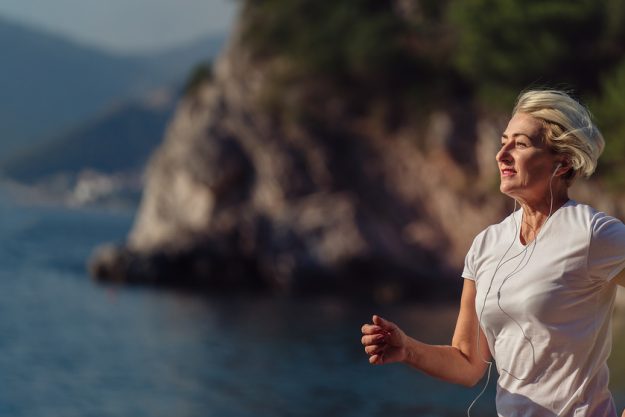 Senior woman jogging at sunrise. Morning running on background t Body Cardio Workout For Seniors