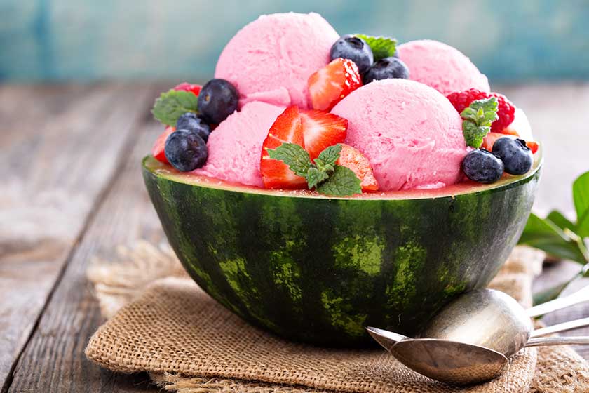 Berry ice cream in a watermelon bowl Berry ice cream in a watermelon bowl