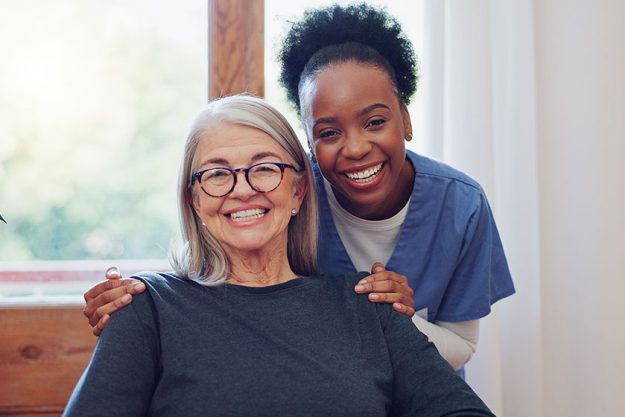 Senior care, nurse and old woman with smile Senior care, nurse and old woman with smile